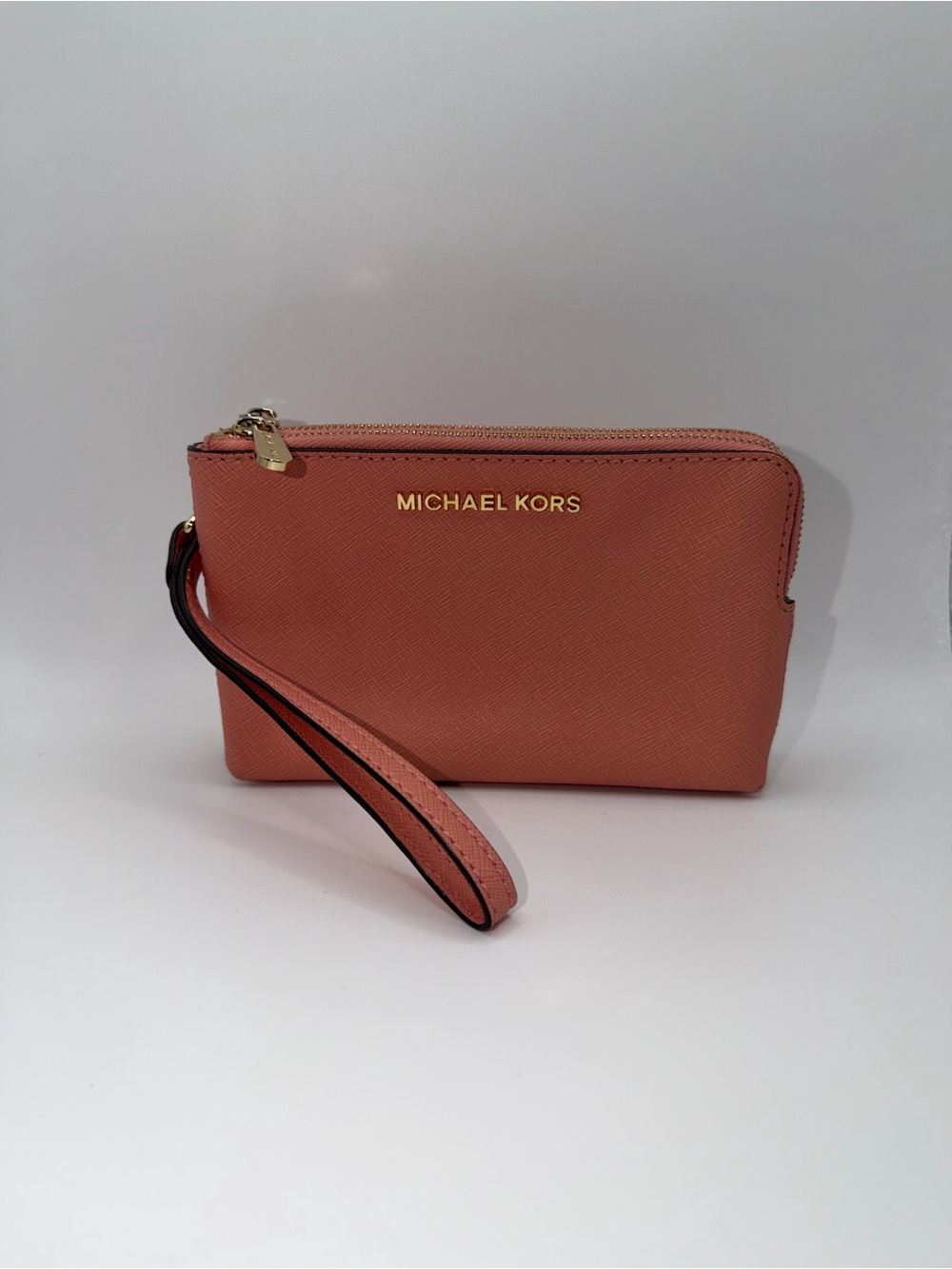 Michael Kors Dusty Coral Saffiano Wristlet with Gold Hardware